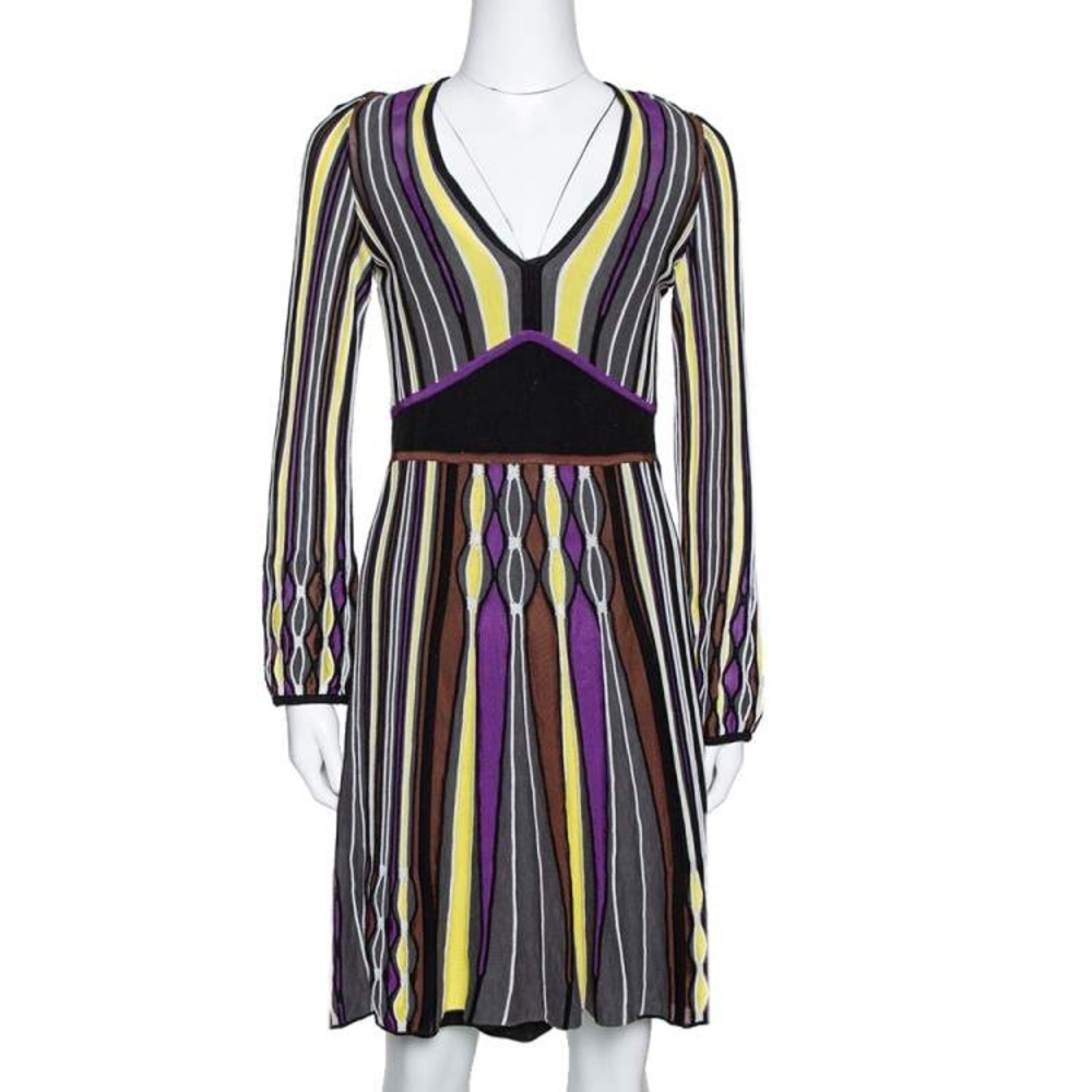 M Missoni Grey Striped Ribbed Knit Dress Size S